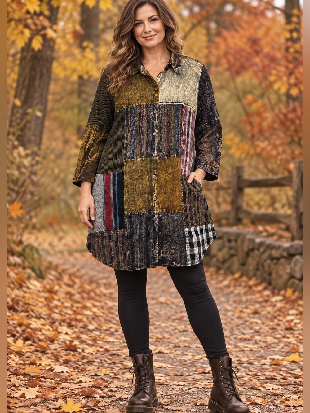 Rhea Patchwork Long Shirt size medium